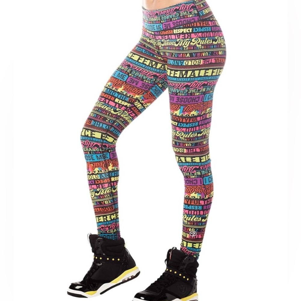 Zumba Wide Waistband Dance Fitness Compression Workout Leggings Women’s Size L